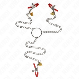 KINK - BELL TRIPLE NIPPLE JA CLIT CLUPS PUNAINEN KETJULLA 30 CM